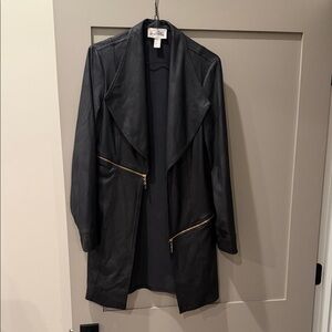 Joseph Ribkoff Dark Leather Jacket with Metallic Zippers